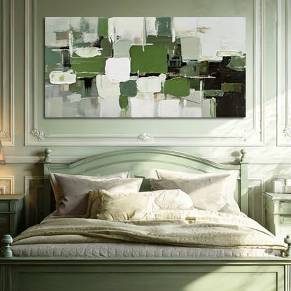 Abstract Geometric Canvas Wall Art Green White Black Living Room 24x48 Inch - color: White and Green and Black, size: 48"L x 24"W