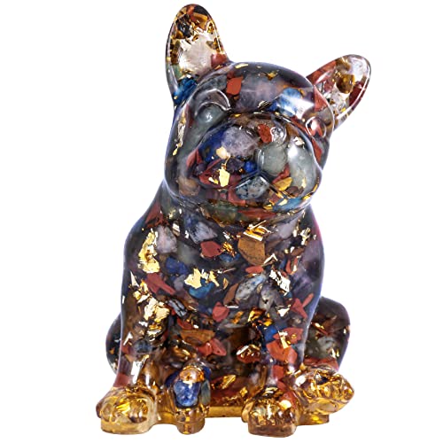 Rockcloud Hand Carved Mixed Stone French Bulldog Healing Resin Crystal | Crystal Stone Figurines for Home Decoration, Desk Office Ornament - color: Multicolor