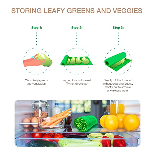 Microfiber Lettuce Wrap Towels, Ultra Absorbent Waffle Weave Vegetable Drying Cloths, Reusable Kitchen Towels for Greens, Herbs, Produce, Space-Saving Alternative,12" x 42", Green, 2-Pack