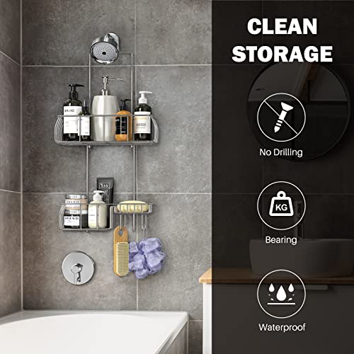 Epicano Shower Caddy Hanging Over Head, Chrome,Stainless Steel | Rustproof,4 Hooks for Towels,Sponge and & Bathroom Accessories,Anti-Swing Suction Cups & Adhesive hooks - color: Silver