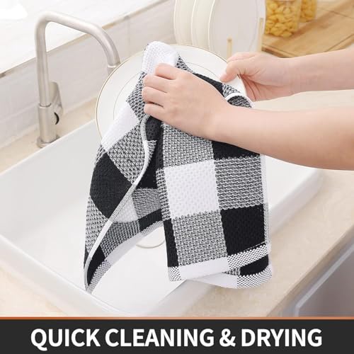 Homaxy Cotton Plaid 12 Pack Kitchen Towels, 13" x 28", White & Black | Waffle Weave, Plaid, Super Soft and Absorbent Dish Towels, Quick Drying, Multi-Purpose - color: White & Black, size: 13 x 28 - 12 Pack