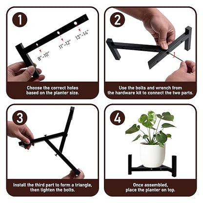2-Pack Adjustable Plant Stand Indoor Outdoor, Black | Heavy Duty Metal Frame, Fits 8-14" Pots, Non-Slip Base, Stable On Any Floor, Pots Not Included - size: 2 Pack - Triangle
