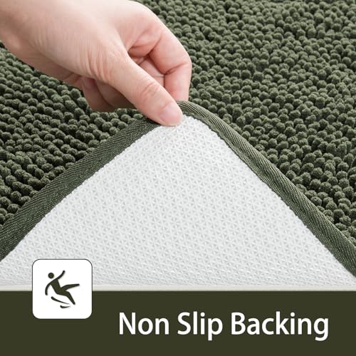 LOCHAS Bathroom Rugs Sets 2 Piece, 20''x20'' & 34''x21'', Olive Green | Non Slip U-Shaped Toilet Rug, Chenille Washable Absorbent, Soft Bath Mat Set for Shower, Sink - color: Olive Green