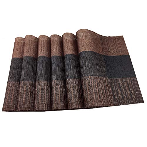Exquisite Placemats Set of 6 Woven Vinyl Placemat for Dining Table Heat Resistant Wipe Clean (6, Ombre Coffee Black) - color: Brown-gradient