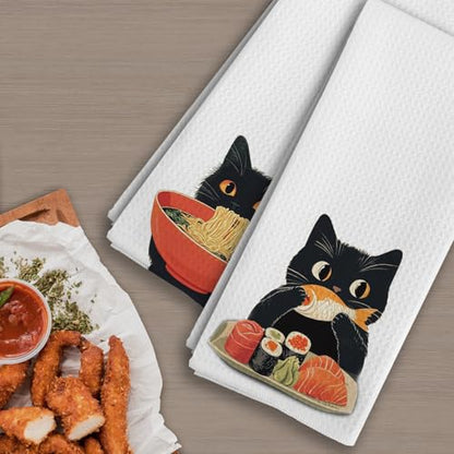 Funny Black Cat Kitchen Towels Set of 2, Cat Mom Lady Gifts for Women Hand Towels, Funny Black Kitty Decorative Dish Tea Towels for Kitchen Decor, Pet Lover Gifts, 16X24In