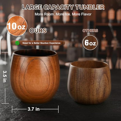 Charred Wooden Bourbon Drinking Glass Wooden Whiskey Glasses Set of 2 17-Piece Complete Whiskey Gift Set Old Fashioned Glass Bourbon Gifts for Men Dad, Husband, Brother (Silver Accents) - style: 2 Pack – Wooden Gift Box (Silver Accents)