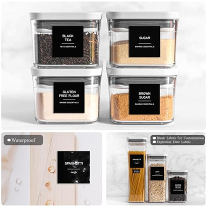 288 Pantry Labels for Food Containers, Black Preprinted Minimalist Waterproof Stickers for Organizing Storage Bins, Jars and Kitchen - style: Black Square Pantry Labels