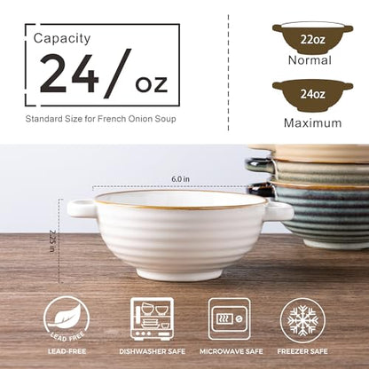 GBhome Ceramic Soup Mugs with Handles,24 OZ Soup Cups Set of 4 | Soup Bowls for Cereal/Salad/Noodles/Ramen/Microware &Dishwasher Safe - color: Multicolor-4