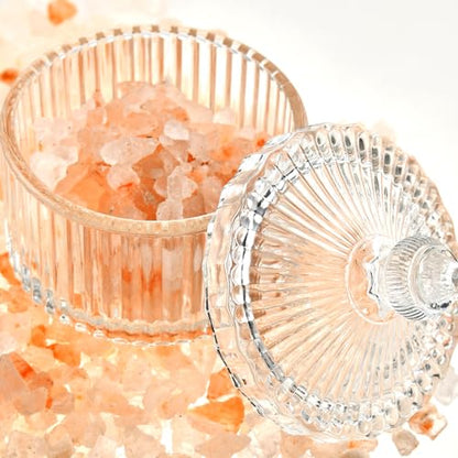 Crystal Glass Salt Cellar with Lid – 7oz Clear Salt Box Salt and Pepper bowls, Salt Container Holder for Kitchen, glass Storage jars for Candies, Sugar, Decorative Kitchen & Dining Table Essential