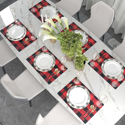 Red & Black 2 Side Cotton Buffalo Check Placemats Set of 4 Heat Resistant Dining Table Place Mats for Kitchen Table, 12 x 18 inches - color: Plaids Red & Black, size: Rectangular Placemats 12" x 18"