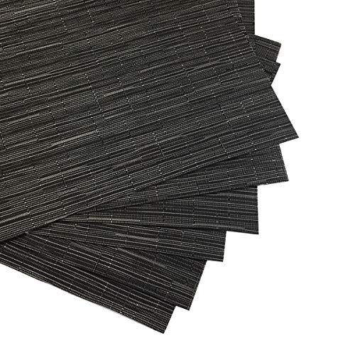 Exquisite Woven Vinyl Placemats for Dining Table Heat Resistant PVC Table Mats (Pack of 6, Black) - color: Pin Stripes-black