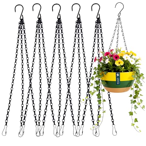 5 Pack 24 Inch Adjustable Hanging Plant Chains with Clips Hooks Black Metal Replacement Chains for Flower Pots Bird Feeders Baskets Lanterns Wind Chimes Indoor Outdoor Use（Locking Hook） - size: 24in