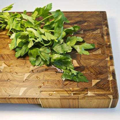 Teak Wood Cutting Board for Kitchen, End Grain Extra Thick Butcher Block | 20 x 12.2 Inch (ExtraThick 1.7") Professional Heavy Duty Hardwood Non Toxic Wooden Chopping Board (Oil & Plate Included) - color: Teak Wood, size: 19.7"L x 12.2"W