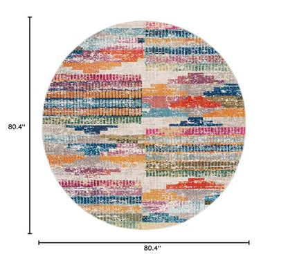 SAFAVIEH Madison Collection Area Rug - 6'7" Round, Ivory & Multi, Boho Abstract Distressed Design, Non-Shedding & Easy Care, Ideal for High Traffic Areas in Living Room, Bedroom (MAD417C) - size: 6'7" (Round)