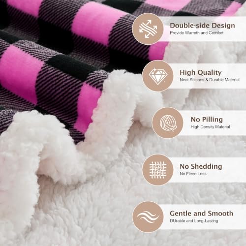 BEAUTEX Christmas Sherpa Fleece Throw Blanket Soft Warm Buffalo Plaid | Plush Blanket & Throw, Winter Cozy Fuzzy for Couch, Sofa, Bed (Pink, 50" x 60") - color: Pink, size: Throw-50"x60"