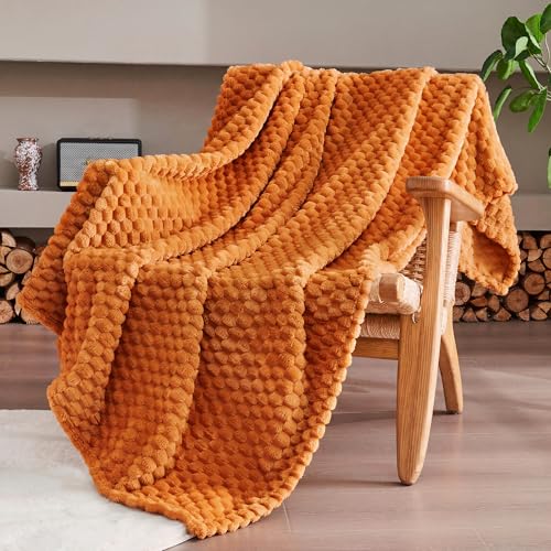 330GSM 3D Jacquard Queen Blanket for Bed, Burnt Orange, 90"x90" | Super Soft Plush Flannel Blanket; Lightweight Home Decor; Gift for Her; All-Season Comfort for Couch, Sofa and Bed - color: Burnt Orange, size: Queen(90"x90")