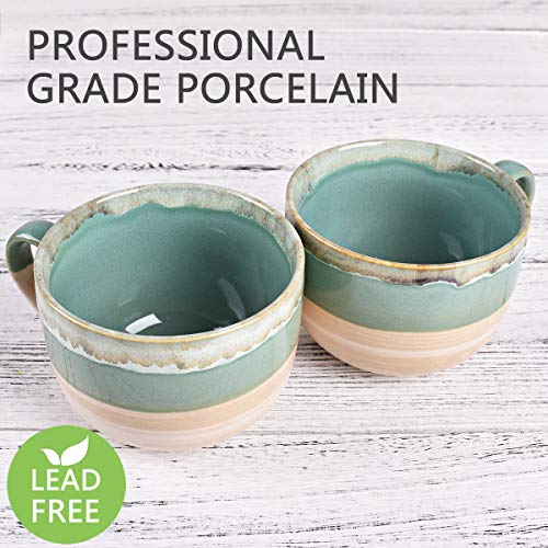 Bosmarlin Large Ceramic Coffee Mug Set of 2, Stoneware Jumbo Latte Mugs for Office and Home, 16 Oz, Dishwasher and Microwave Safe(Green, 2) - color: Green