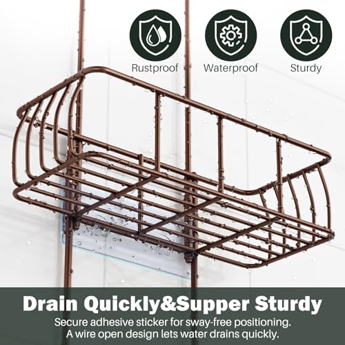 Epicano Shower Caddy Hanging Over Head, Bronze | Rustproof,4 Hooks for Towels,Sponge and & Bathroom Accessories,Anti-Swing Suction Cups & Adhesive hooks - color: Bronze