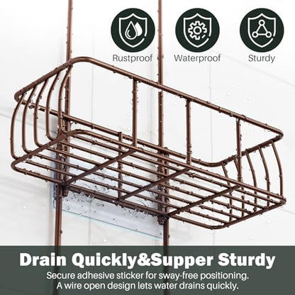 Epicano Shower Caddy Hanging Over Head, Bronze | Rustproof,4 Hooks for Towels,Sponge and & Bathroom Accessories,Anti-Swing Suction Cups & Adhesive hooks - color: Bronze