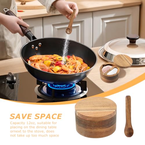 Saycker Wood Salt and Pepper Bowl, with Swivel Lid and Spoon Round Salt Container Spices Storage Box(10.3cm/4.06inch Dia) - color: L