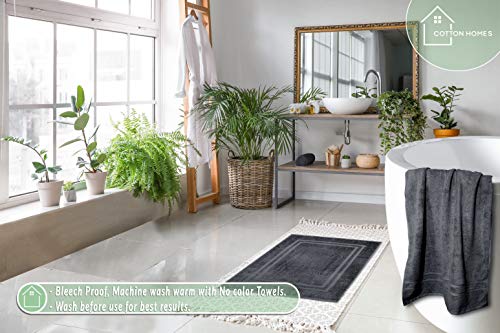 Bella Vista Cotton Bath Mat 2 Pc Set with Free 4 Washcloths-Washable, Soft and Absorbent, 22 x 34 Inches- Virgin Ring Spun Cotton. (Set of 2 Piece Bath Mats, C.Grey) - color: Charcoal Grey, size: Set Of 2 Piece Bath Mats