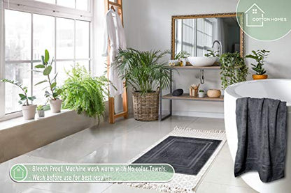 Bella Vista Cotton Bath Mat 2 Pc Set with Free 4 Washcloths-Washable, Soft and Absorbent, 22 x 34 Inches- Virgin Ring Spun Cotton. (Set of 2 Piece Bath Mats, C.Grey) - color: Charcoal Grey, size: Set Of 2 Piece Bath Mats