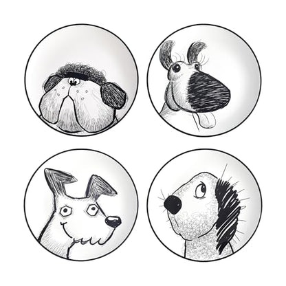 Bico Doodle Pawtrait Ceramic Salad Plates Set of 4, 8.75 Inch Dessert Plates for Salad, Appetizer, Side Dishes, Microwave and Dishwasher Safe, Gift for Housewarming and Thanksgiving - color: Doodle Pawtrait