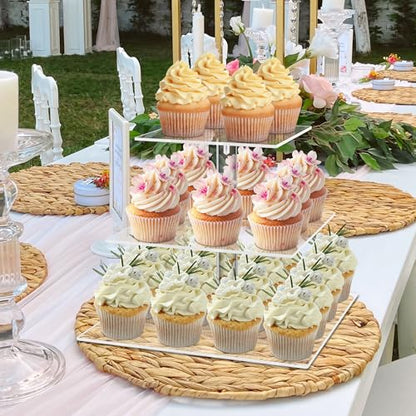 weddingwish 3 Tier Square Clear Acrylic Cupcake Stand, Clear Cupcake Display Stand Tower Tree, Tiered Cupcake Carrier Dessert Stands - color: Square, size: 3 Tier Square
