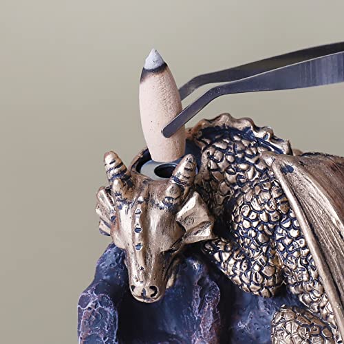 Dragon Backflow Incense Holder Waterfall Incense Burner, with 100 Backflow Incense Cones,1 Mat,1 Tweezers，Aromatherapy Ornamental for Home Office Yoga （Golden Dragon） - color: Golden