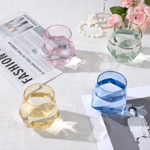 Goodluck 40PCS 12oz Diamond Stemless Plastic Wine Whiskey Glass,Multi-color | Disposable Cocktail Glasses, Suitable for Weddings, Birthday Parties, Family Gatherings, Bars, etc - color: 4 Colors