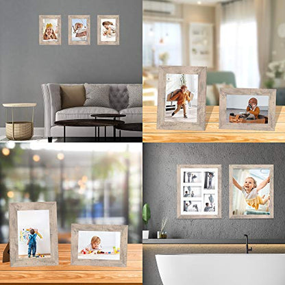 iRahmen 5x7 Picture Frame Set of 4, Smoke Gray Frame with High Definition Glass, 5 x 7 Wood Photo Frames for Tabletop Display and Wall Mounting - color: Smoke Gray, size: 5X7