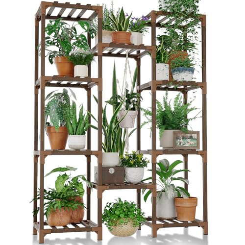Bamworld Plant Stand Indoor Outdoor Tall Plant Shelf for Multiple Plants Pots Wood Flower Stand Large Flower Holder for Living Room, Patio, Balcony, Garden Decor, Brown | Pots Wood Flower Stand Large Flower Holder for Living Room, Patio, Balcony, Garden D