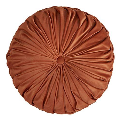 SARO LIFESTYLE Round Velvet Pintucked Poly Filled Throw Pillow - color: Rust, size: 1 Count (Pack of 1)