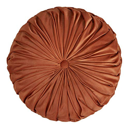 SARO LIFESTYLE Round Velvet Pintucked Poly Filled Throw Pillow - color: Rust, size: 1 Count (Pack of 1)