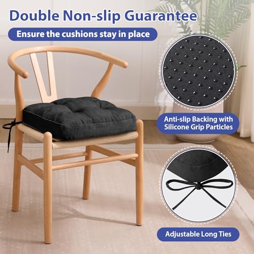 IASEAHK Chair Cushions, Foam Dining Chair Cushions, Tufted Indoor Chair Pads, 16.5” x 16.5” x 3.5”, Set of 2, Black - color: Black, size: Pack of 2