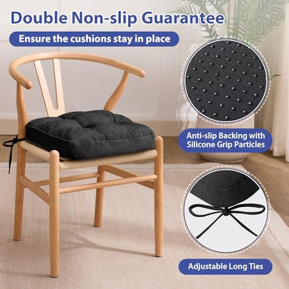 IASEAHK Chair Cushions, Foam Dining Chair Cushions, Tufted Indoor Chair Pads, 16.5” x 16.5” x 3.5”, Set of 2, Black - color: Black, size: Pack of 2