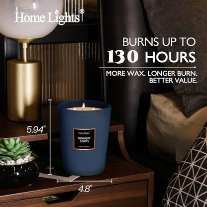 HomeLights Highly Scented Soy Candles Big 33.3 oz for Home. 3 Cotton Wicks, Smokeless Long Lasting 130 hrs in Midnight Lights. 5x6, Great Gift for Women & Men - color: Midnight Lights
