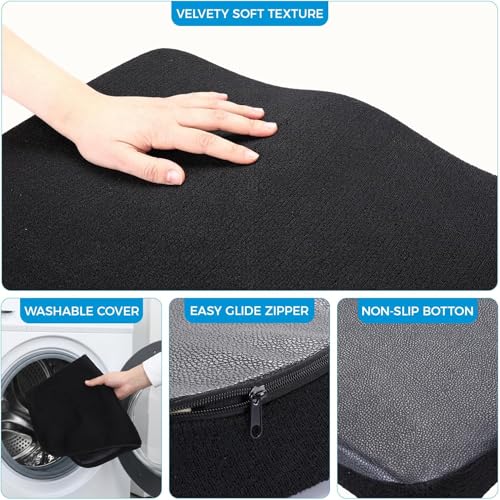 Tsumbay Memory Foam Seat Cushion - XL Size (16.9”x15”), Firm Support Coccyx Cushion for Office Chair, Tailbone Pain Relief with Removable Washable Cover & Handle for Car, Wheelchair - size: 16.9”X15.0”X2.2”