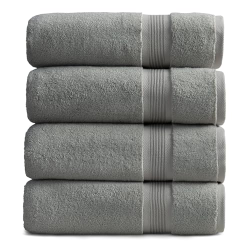 Luxury Bamboo Rayon Bath Towel Set | 4-Pack | Carbon Grey | 35% Bamboo Rayon - 65% Zero Twist Cotton | Absorbent Quick-Dry Towels for Bathroom | Ultra Soft | OEKO-TEX Standard 100 - color: Carbon Grey, size: Bath Towel (4 Pack)