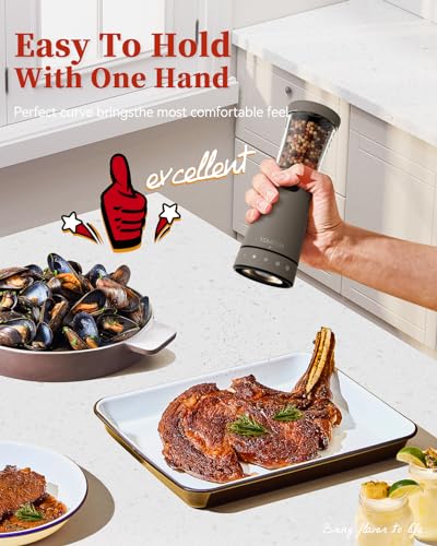 Electric Salt and Pepper Grinder Set with Storage Base, Stainless Steel Rechargeable Salt and Pepper Grinder Set with 4.5 oz Large Capacity, 1.8" Wide Mouth, Adjustable Coarseness, Ideal for Kitchen - color: Light Gray