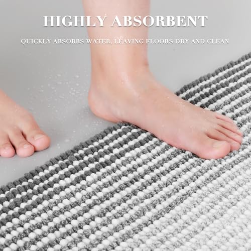 Bathroom Rugs Sets 3 Piece, Toilet Rugs U-Shaped Contour Bath Mat Set, Striped Absorbent Non Slip Chenille Shower Mat, Gray - color: Grey, size: 20"x32"+16"x24"+U Shape 20"x24"
