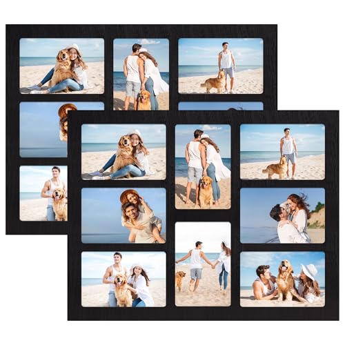 YESKAY 4x6 Collage Picture Frame Set of 2,Real Glass 8-Opening 4 x 6 Photo Frames,Multiple Family Photo Collage Frames for Wall Decor,Rustic Black(OD:13X17in) - color: Rustic Black, size: 4x6-8 Opening(OD:13x17in)