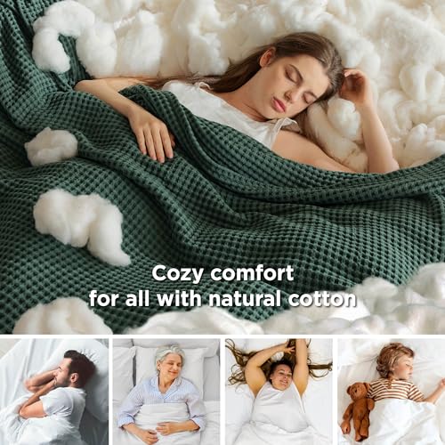 Bedsure Lightweight 100% Cotton Waffle Blanket, Throw XL, Dark Green | Summer, Breathable, Soft, Comfort, Light, Thin, Textured, Bed, Couch, Sofa, Chair, 50"x70", Sheet Blanket, Cozy Gifts - color: Dark Green, size: Throw Xl (50" X 70")