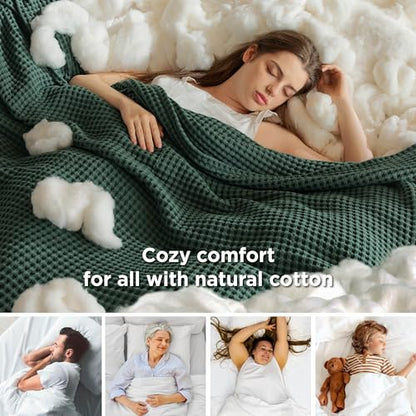 Bedsure Lightweight 100% Cotton Waffle Blanket, Throw XL, Dark Green | Summer, Breathable, Soft, Comfort, Light, Thin, Textured, Bed, Couch, Sofa, Chair, 50"x70", Sheet Blanket, Cozy Gifts - color: Dark Green, size: Throw Xl (50" X 70")