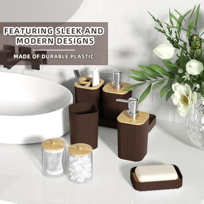 XLHOMO Bathroom Set - Elegant Brown Bathroom Set, 10PC Brown Bathroom Accessories Set, Bathroom Sets with Toilet Brush, Bathroom Trash Can - size: Bath Set, style: Brown