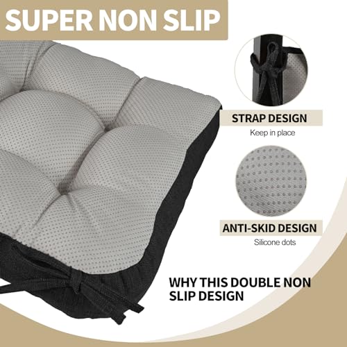 BUYUE Chair Cushion Set for Rocking Chair, Back Pillow & Seat Cushion with Ties, Original Woven Fabric Non-Slip Chair Pads for Elderly Sitting, Black - color: Black