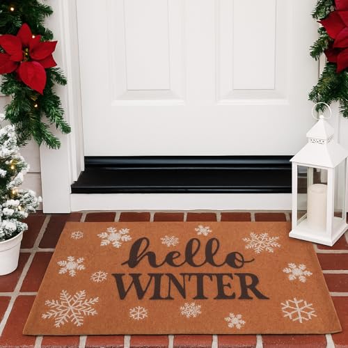 Tinideya Christmas Welcome Front Doormat, Xmas Non Slip Outdoor Mat Rug with Christmas Snowflake Decoration Pattern for Farmhouse Home Entrance Decor Yard Floor Patio, 17 x 30 Inches(Hello Winter) - style: Hello Winter