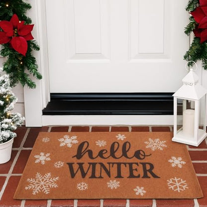 Tinideya Christmas Welcome Front Doormat, Xmas Non Slip Outdoor Mat Rug with Christmas Snowflake Decoration Pattern for Farmhouse Home Entrance Decor Yard Floor Patio, 17 x 30 Inches(Hello Winter) - style: Hello Winter