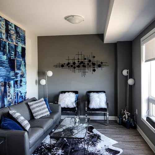 Rajukit Geometric Metal Wall Art Decor for Home | Modern abstract metal wall sculpture. Black finish. Ideal for living room. Size: 33.9 x 15.7 inches. - size: 33.9"L x 15.7"W