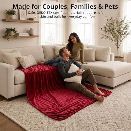 Waterproof Blanket for Bed, 60" x 80" Waterproof Throw Blanket, Leakproof Bed Protector, Absorbent, Spill Proof, Stain Resistant, Reversible Sherpa & Micro Velvet, Machine Washable - color: Red